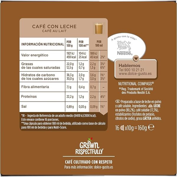 DOLCE GUSTO Café con leche - Pack de 16 cápsulas - Grup Berca Distribucions