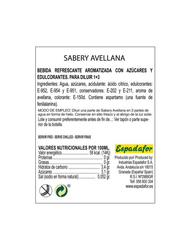 Sabery Avellana Sin - 75cl - Grup Berca Distribucions